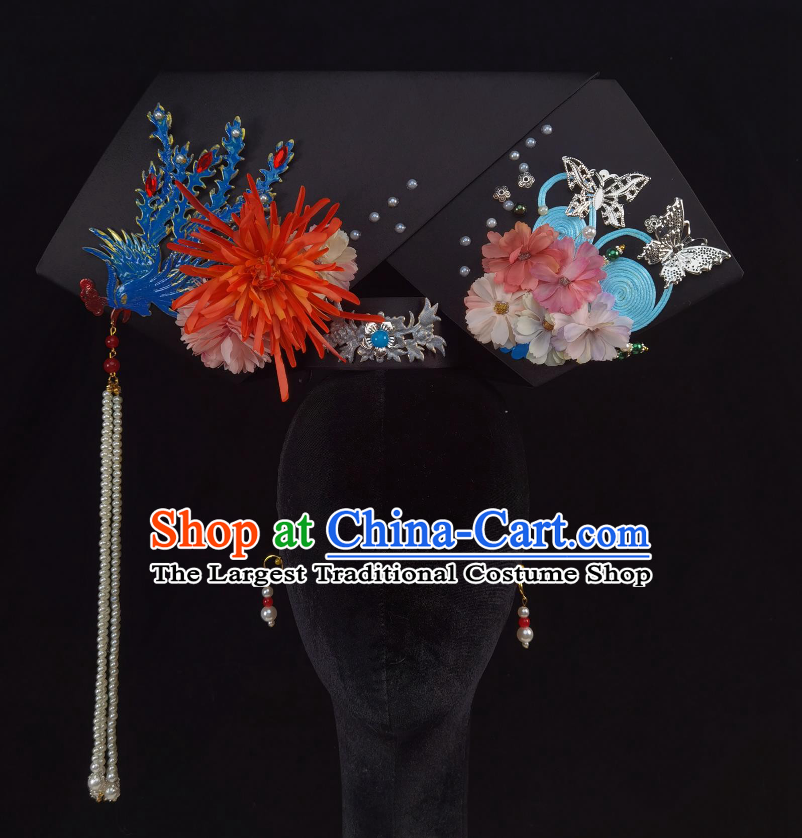Handmade Chinese Hair Ornament Ancient Style Palace Gege Hat Qing Dynasty Consort Wing Hairpiece