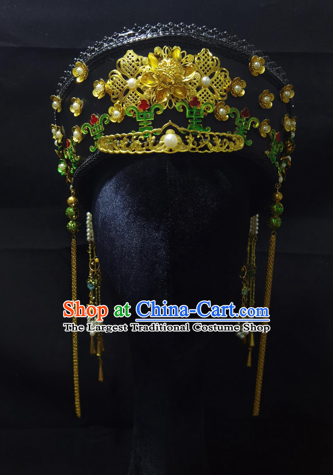 Chinese Palace Hair JewelryRoyal Qing Manchu Headpiece Zhen Huan Style Princess Hairpin Vintage Handmade Golden Hat