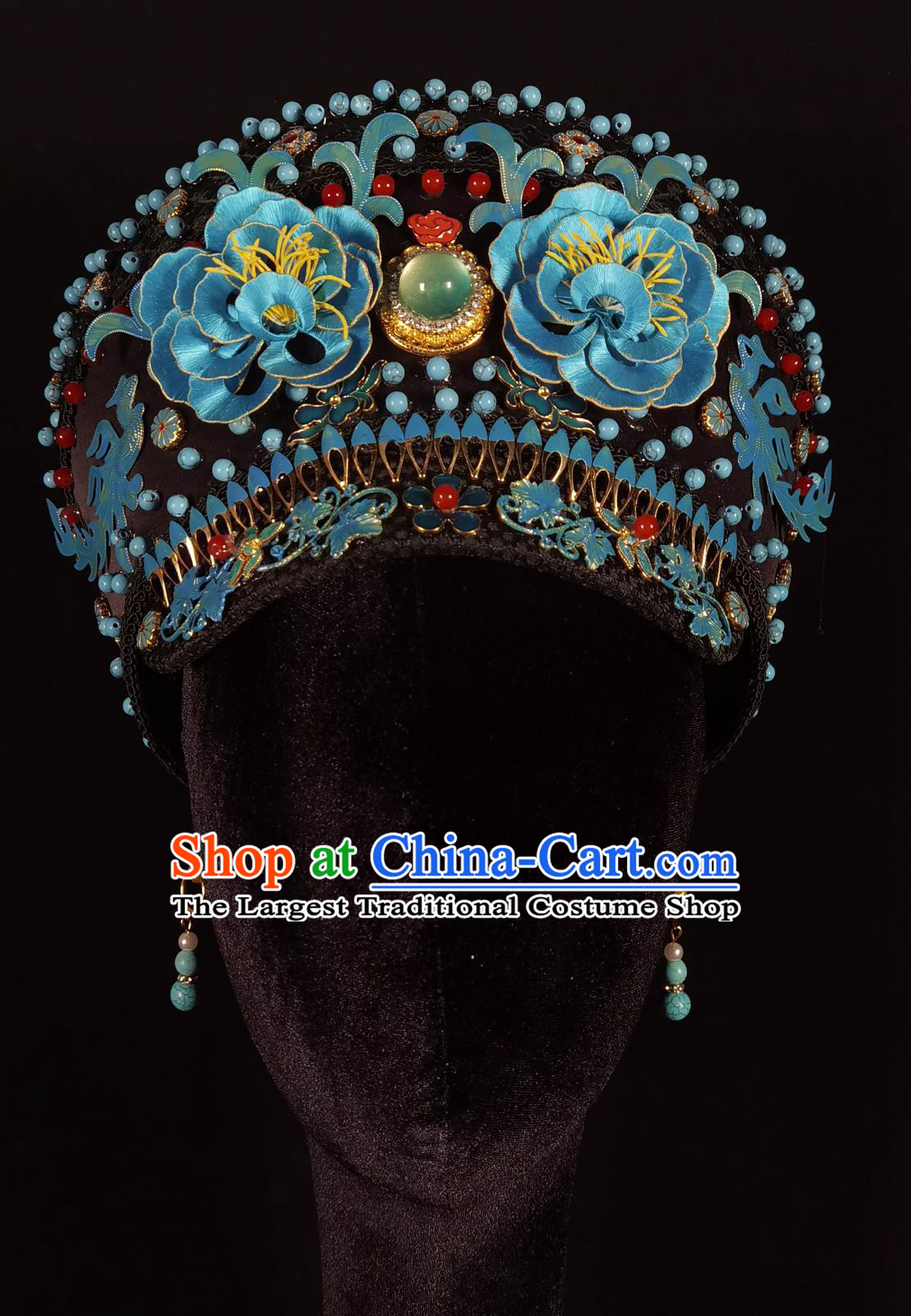 Qing Dynasty Manchu Headpiece Zhen Huan Style Royal Princess Hairpin Chinese Handmade Blue Peony Hat Palace Hair Jewelry