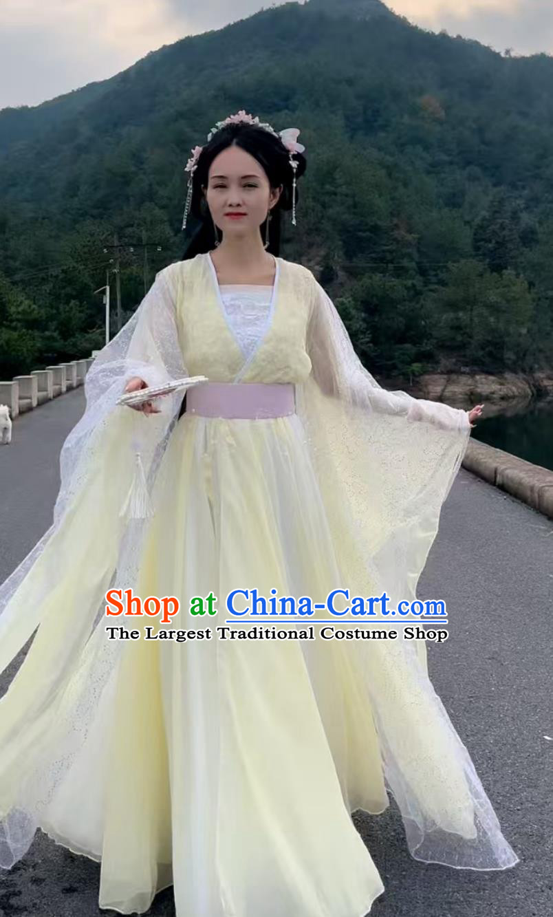 Song Dynasty Princess Yellow Dress Ancient Chinese Fairy Clothing Traditional Wide Sleeve Hanfu