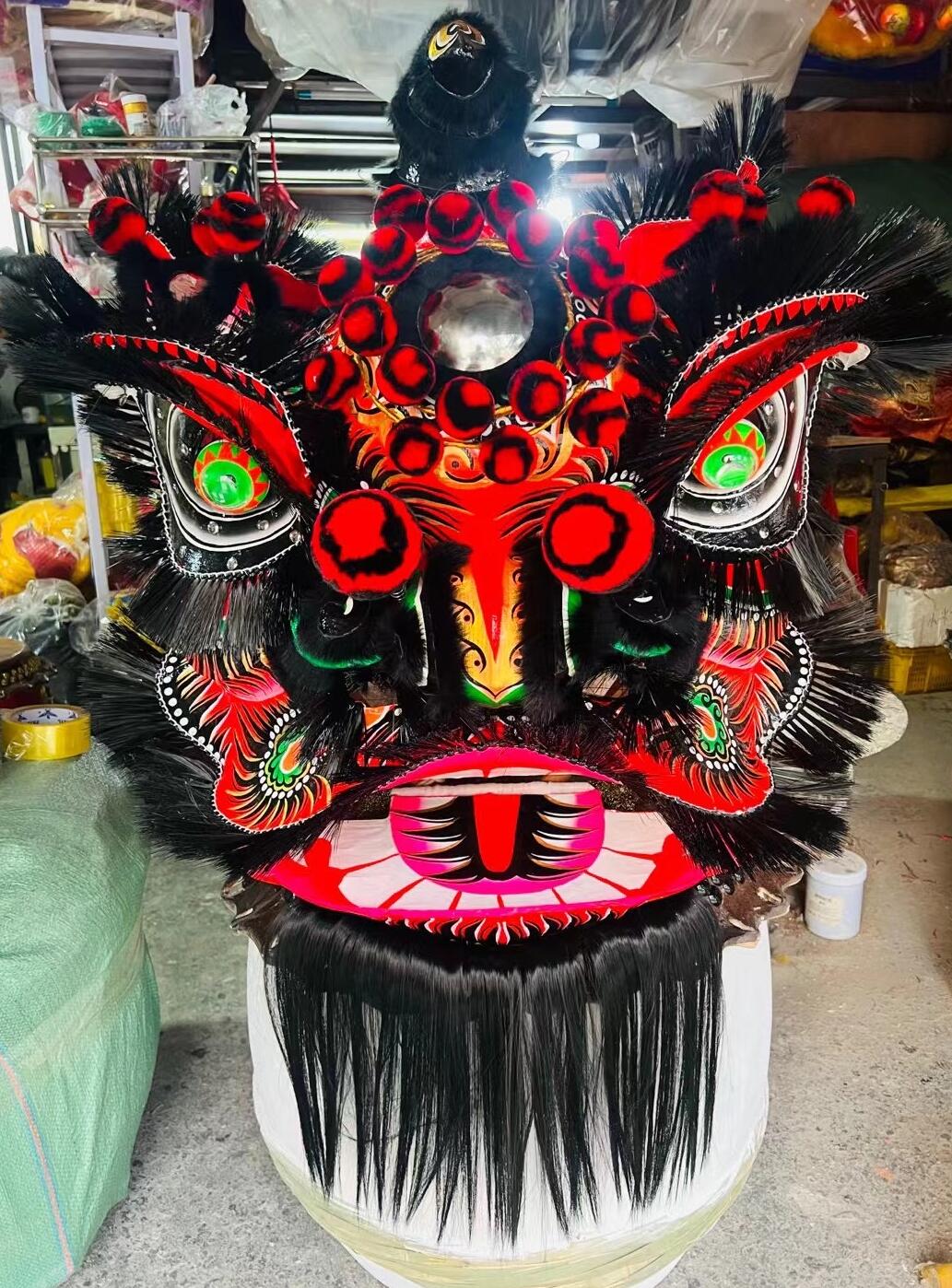 Top Zhang Fei Lion Dance Costume Traditional Chinese Festival Dance Black and Red Lion Head and Clothes Complete Set