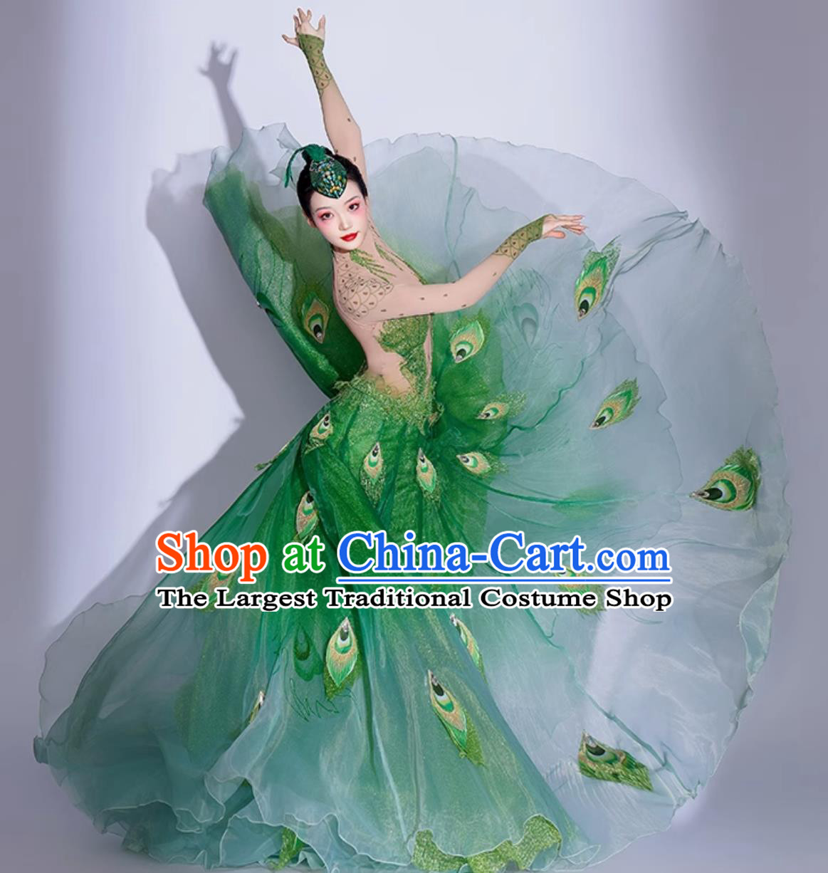 Green Peacock Dress Yang Liping Peacock Dance Costume Spirit Of Peacock Group Dance Performance Clothing Women Dai Ethnic Dance Attire