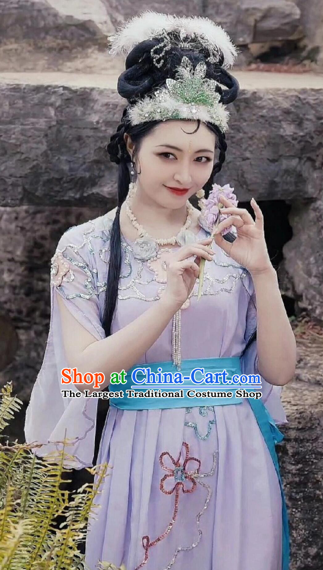 Journey To The West 1986 TV Series Rat Spirit Costume Chinese Purple Dress Ancient Fairy Attire Complete Set