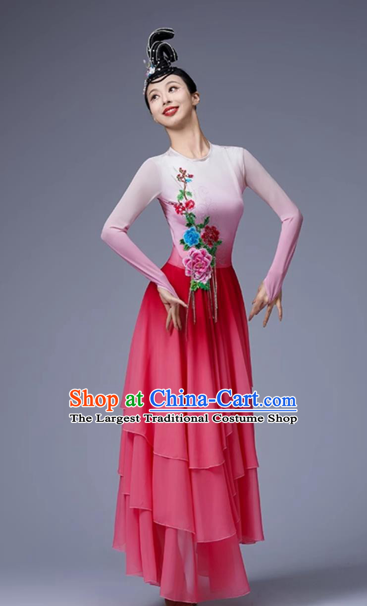 Chinese Classical Dance Costume Women Falling Petals Dance Attire Umbrella Dance Dress