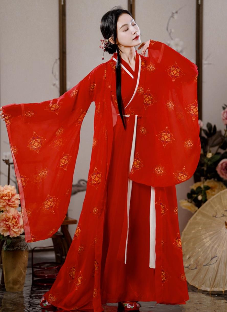Red Hanfu Dance Costume Classical Performance Outfit Chinese Women Ancient Wide Sleeve Clothing Set