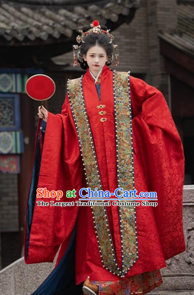 Traditional Chinese Wedding Hanfu Dress Ancient Ming Dynasty Bride Xiapei Costumes Complete Set