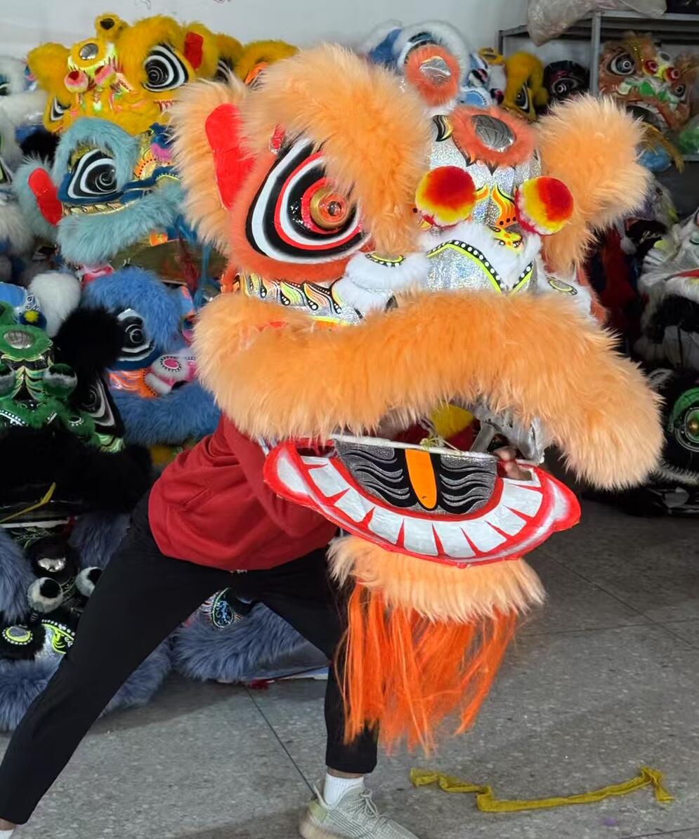 Chinese Lion Dance Costume Traditional Festival Ceremony Lion Head Equipment Handmade Light Orange Wool Fut San Lion
