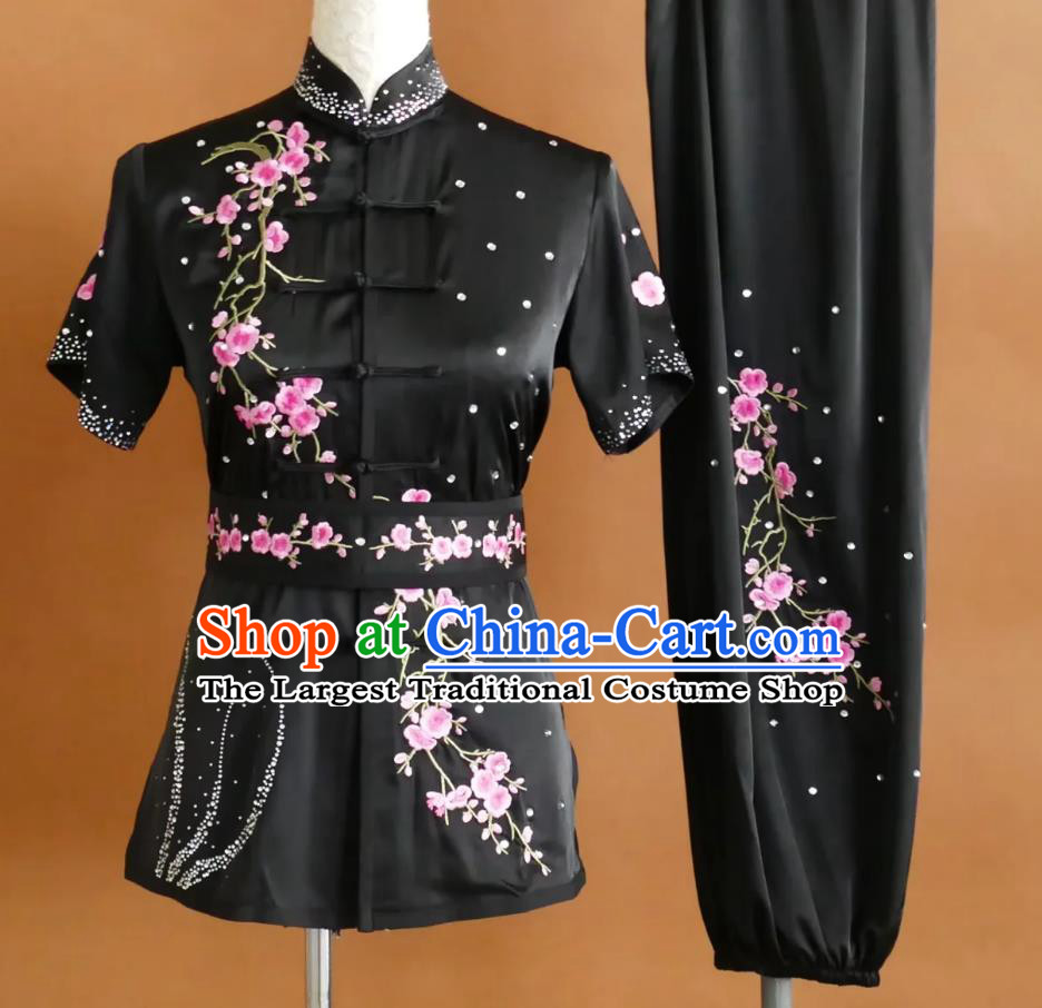 Black Embroidered Changquan Wushu Uniform Martial Arts Competition Performance Costume