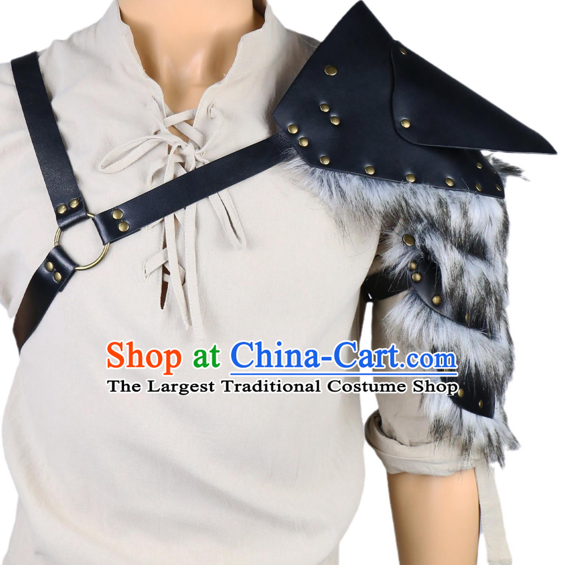 Medieval Viking Men Feather Single Shoulder Armor Strapped Cosplay Halloween Roleplay Prop
