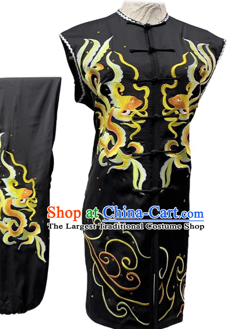 Professional Southern Fist Broadsword Wushu Competition Performance Outfit Embroidery Black Martial Arts Costume