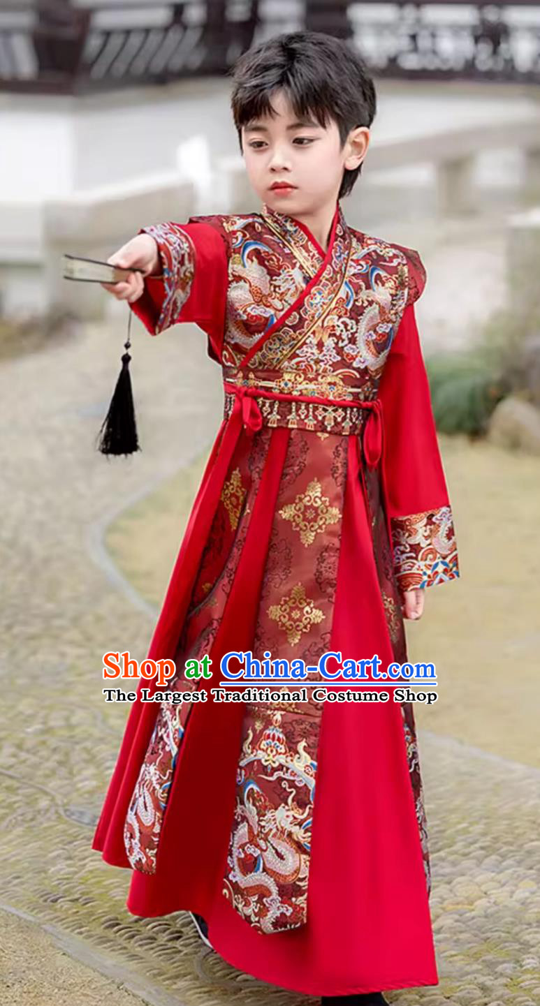 Kids Chinese Style Handsome Young Master Costume Ancient Clothing Boys Performance Outfit Traditional Hanfu