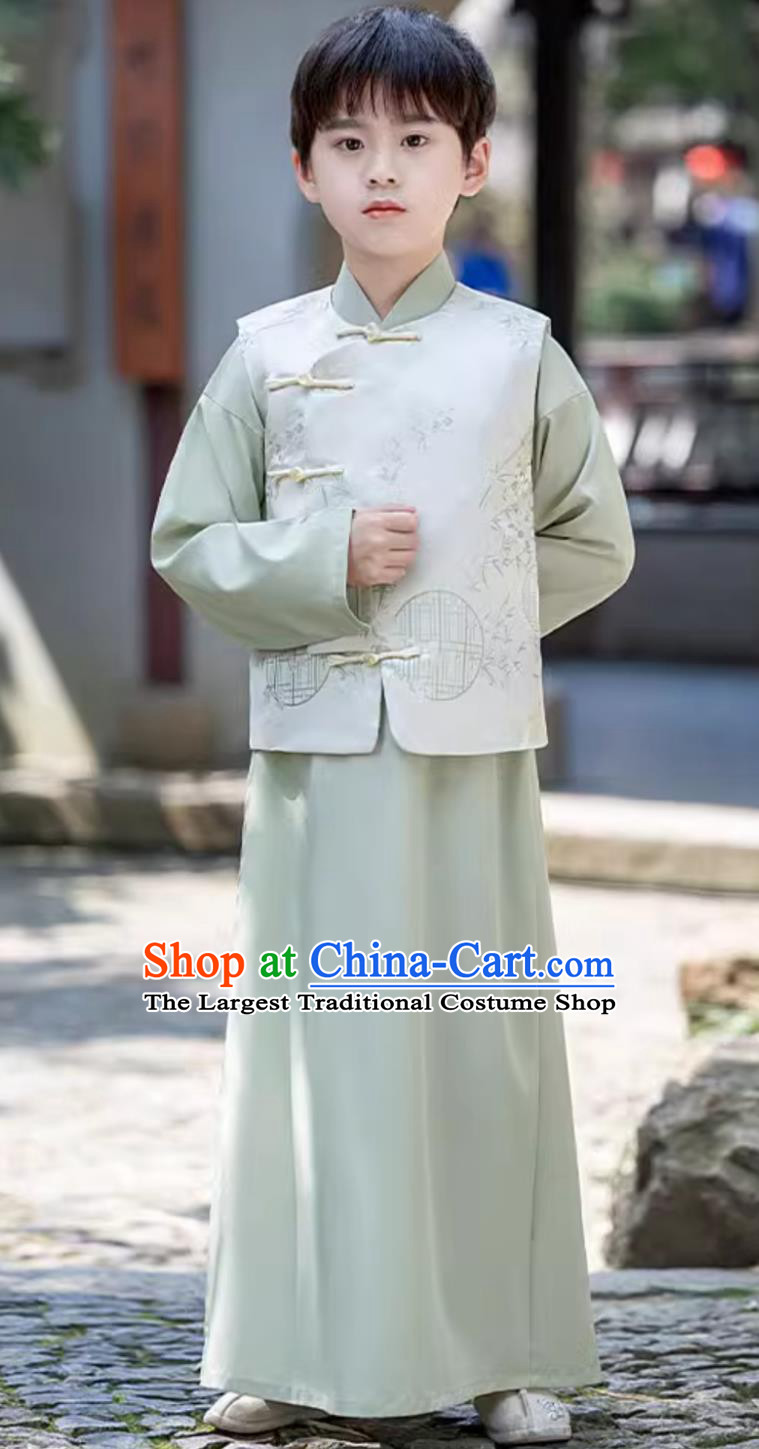 Kids Tang Suit Hanfu Long Gown Robe Handsome Young Master Chinese Boys Mandarin Jacket Traditional Outfit