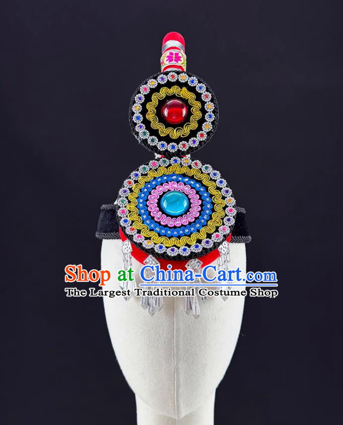 Chinese Yi Minority Headwear Ethnic Girl Yunnan Headwear Folk Dance Silver Headpiece