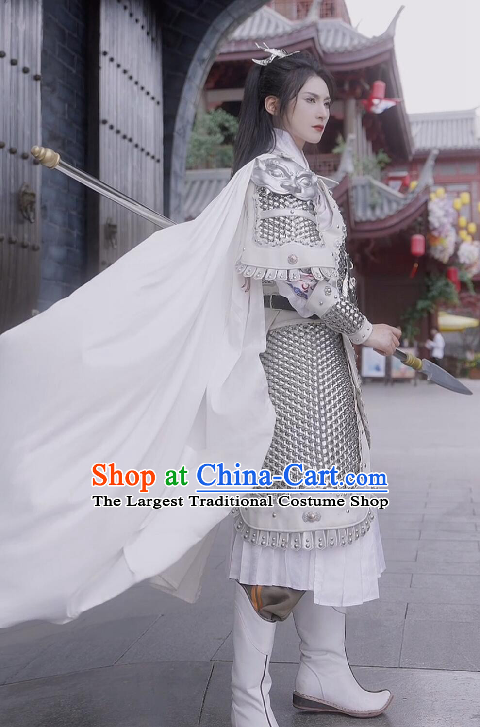 Handmade Chainmail Armor Zhao Yun Armour Chinese Han Dynasty Hero Zhao Zilong Silver Armor and Helmet Full Set