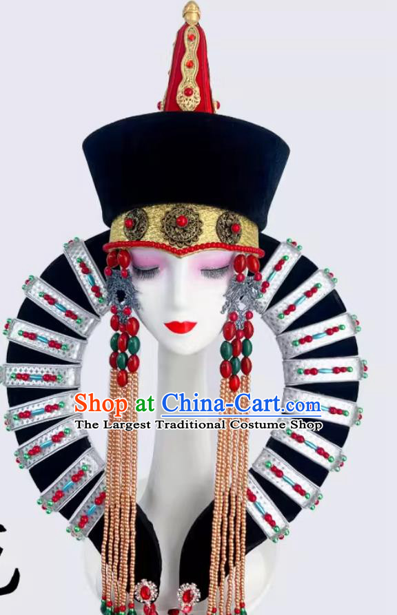 Mongolian Dance Headdress Women Bull Horn Hat Horqin Noble Queen Headwear