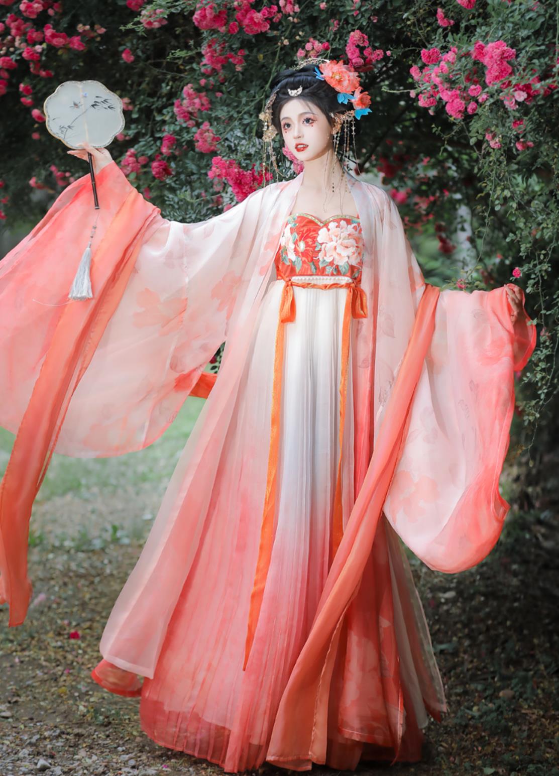 Twelve Flower Goddess Series Camellia Goddess Wide Sleeve Dress Traditional Chinese Hanfu Tanf Dynasty Princess Hezi Qun