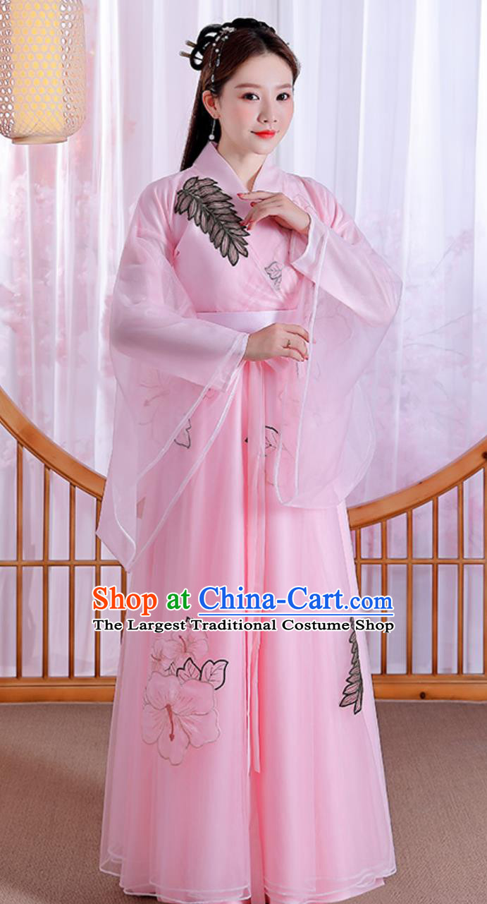 Chinese Women Hanfu Pink Wide Sleeve Dress Ancient Princess Costume