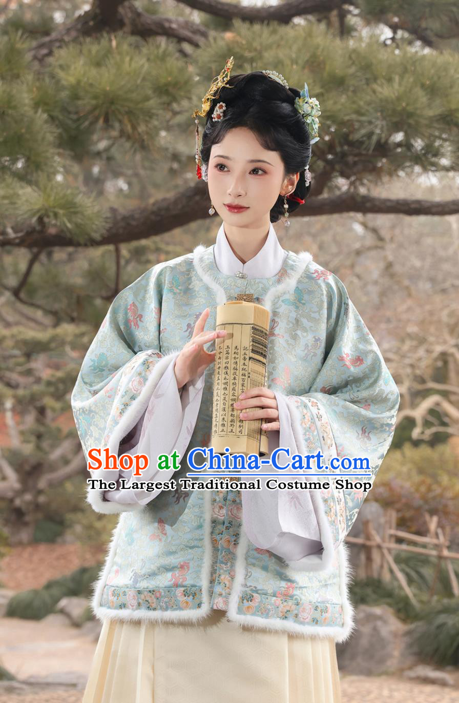 Silk Song Dynasty Brocade Jacquard Round Neck Short Jacket Traditional Chinese Clothing Ancient Winter Hanfu Ao