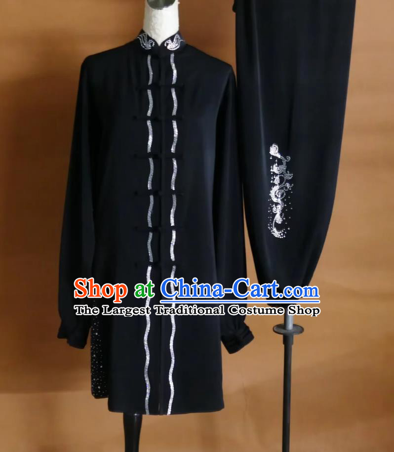 Long Style Tai Chi Suit Taiji Performance Wear Black Baduanjin Professional Competition Uniform