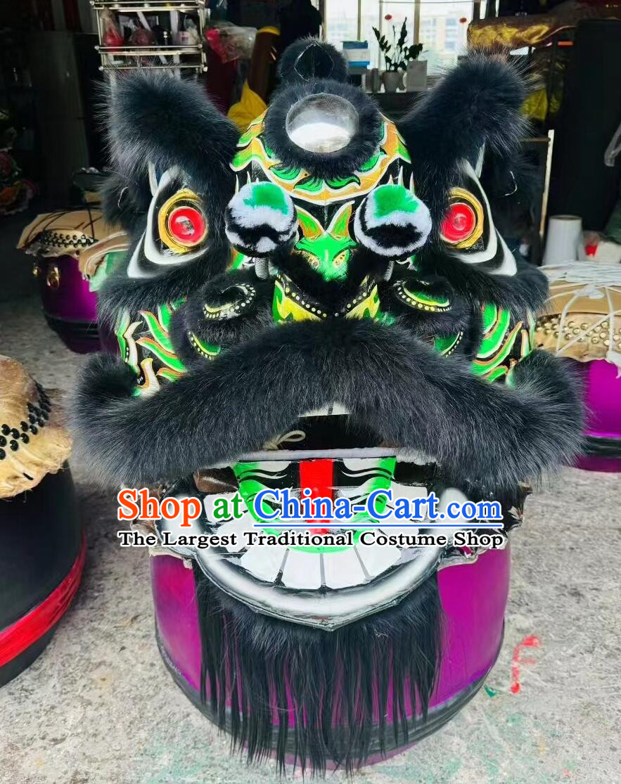 Black Wolf Fur Donghai Lion Dance Clothing Handmade Chinese Lion Dance Head and Costume Complete Set