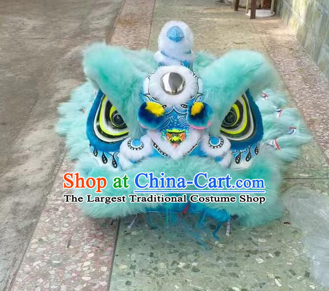Light Blue Wool Lion Dance Clothing Handmade Chinese Fut San Lion Head and Costume Complete Set