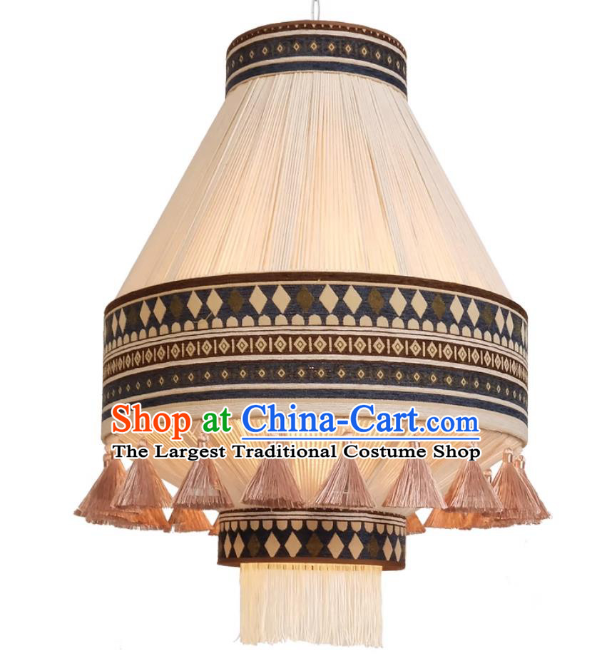 Bohemian Moroccan Vintage Ins Style Jute Rope Fabric Living Room Light Bedroom Fringe Pendant Lamp