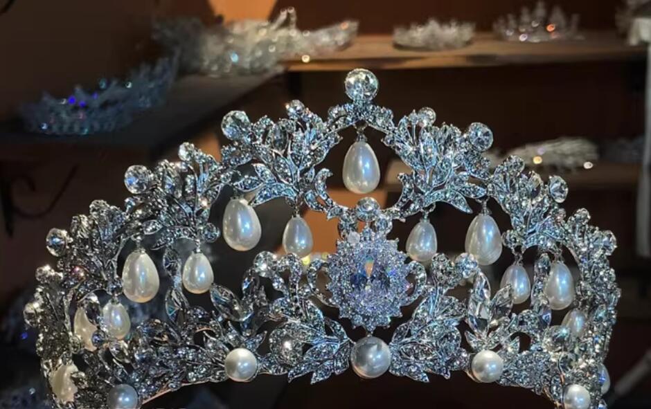 Bride Exquisite Handmade Headpiece Pearl Crown Accessories Wedding Zircon Tiara