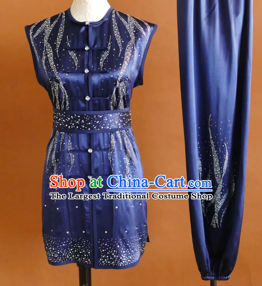 Nanquan Martial Arts Costume Kung Fu Competition Clothing Star Color Diamond Dark Blue Wushu Uniform