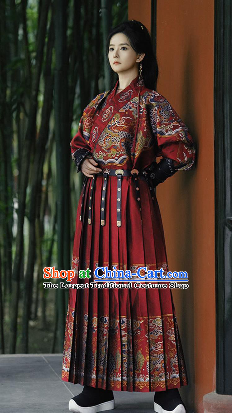 Xianxia Knight Red Brocade Robe Ming Dynasty Jinyiwei Feiyu Costume Chinese Mens Hanfu
