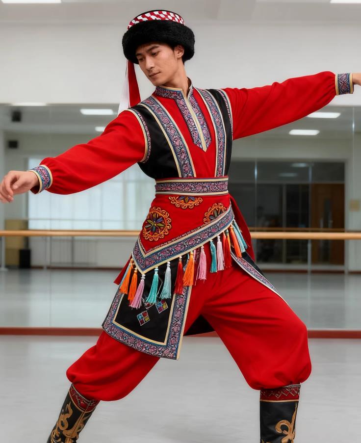 Ethnic Minority Dance Costume Pamir Drumbeat Tajik Uyghur Nationality Stage Clothing Chinese Folk Dance Red Outfit