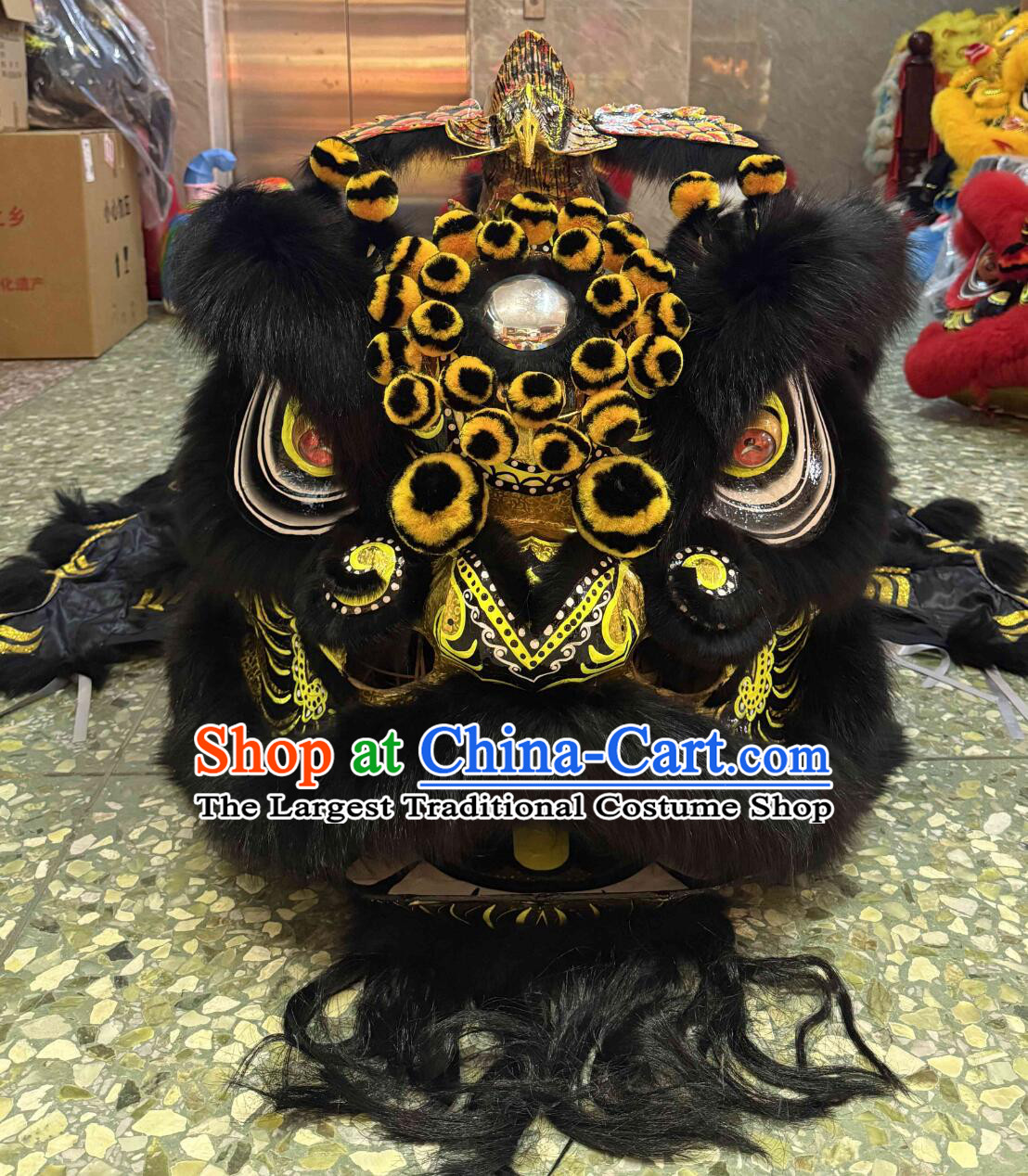Traditional Chinese Lion Dance Equipment Tiger Spots Dancing Lion Costume Handmade Eagle Horn Lion Head