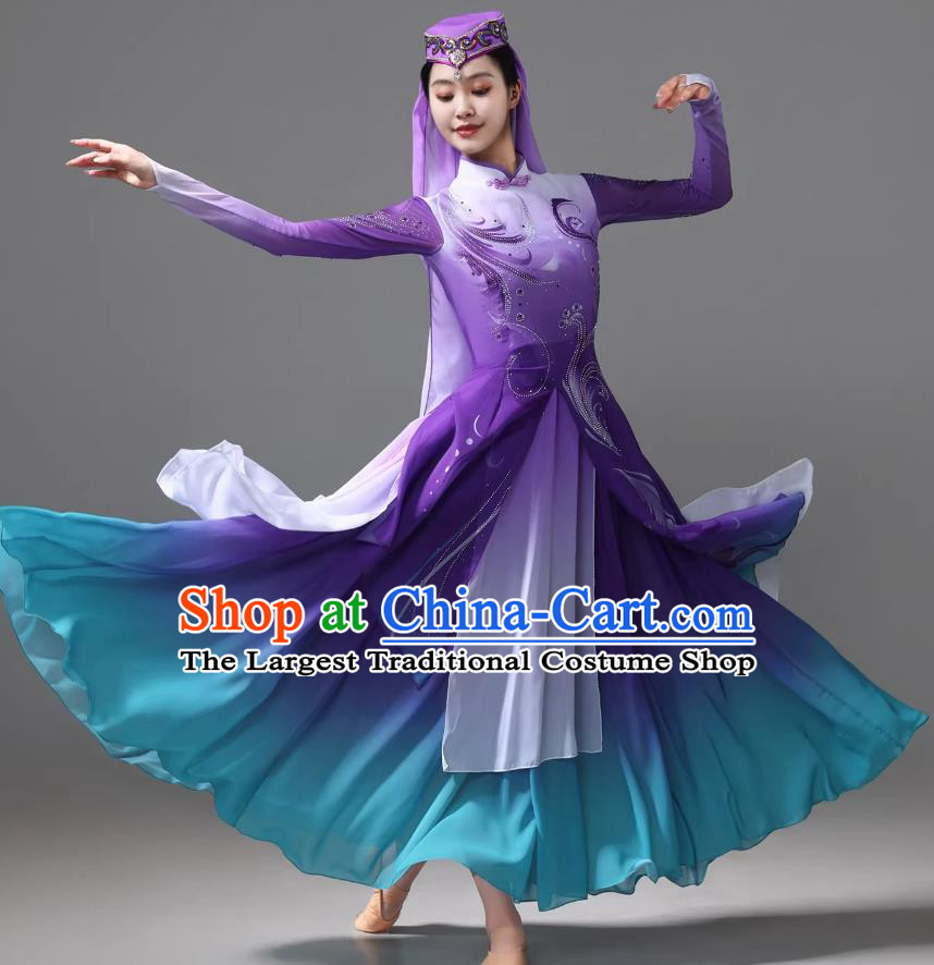 Xinjiang Dance Performance Costume Chinese Uyghur Ethnic Dance Dress Minority Women Purple Clothing