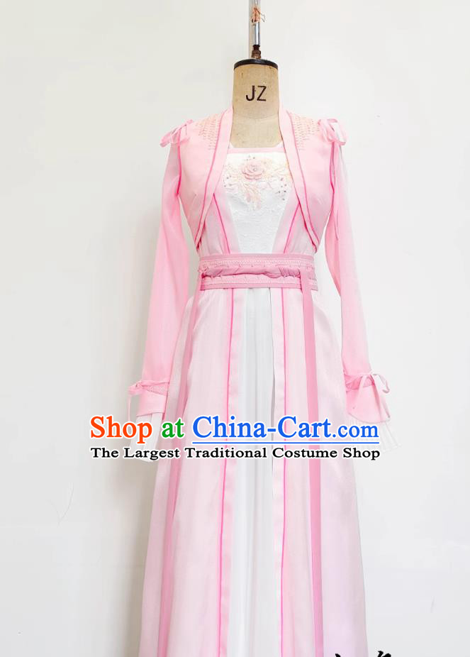 Ju Jingyi Hua Rong Pink Hanfu Dress Custom Film Costume Elegant Performance Dance Clothing