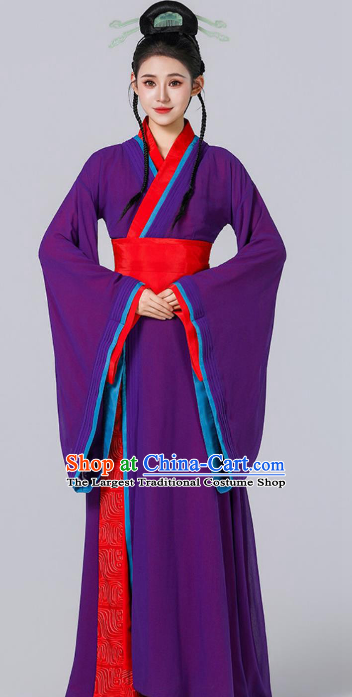 Classical Dance Purple Hanfu Dress Han Tang Dance Clog Dance Costume Traditional Chinese Large Sleeve Clothing