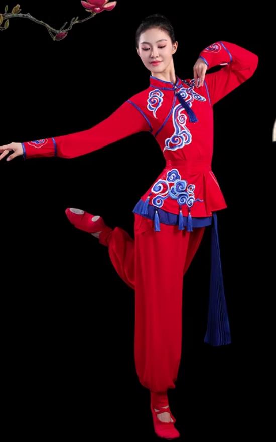 Drum Dance Costume Chinese Yangko Dance Bright Red Outfit