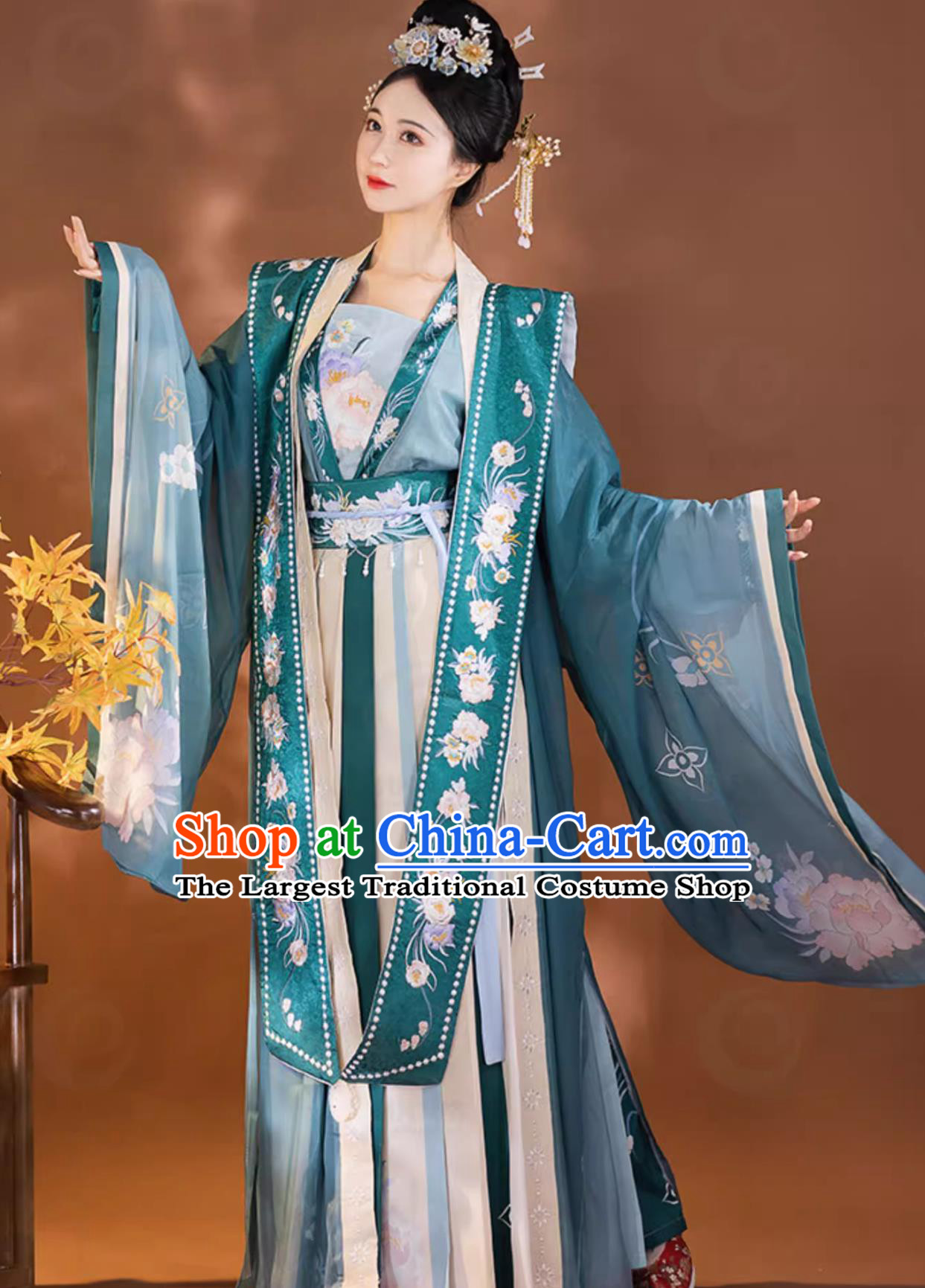 Women Hanfu Ruqun Embroidery Song Dynasty Xiapei Wide Sleeve Cape Blouse and Skirt Complete Set