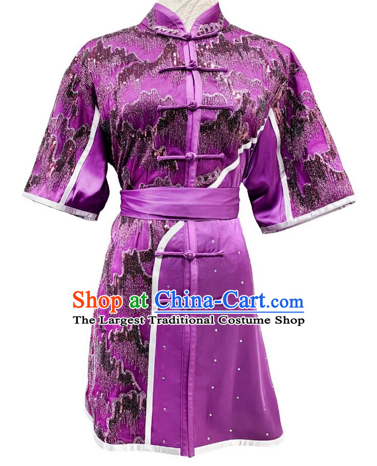 Kung Fu Performance Uniform Custom Made Martial Arts Competition Costume Landscape Purple Wushu Clothing
