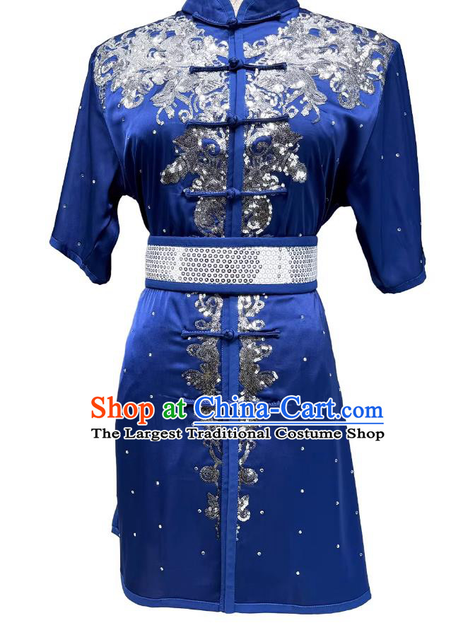 Kung Fu Performance Costume Wushu Tournament Blue Changquan Uniform Sequins Martial Arts Clothing
