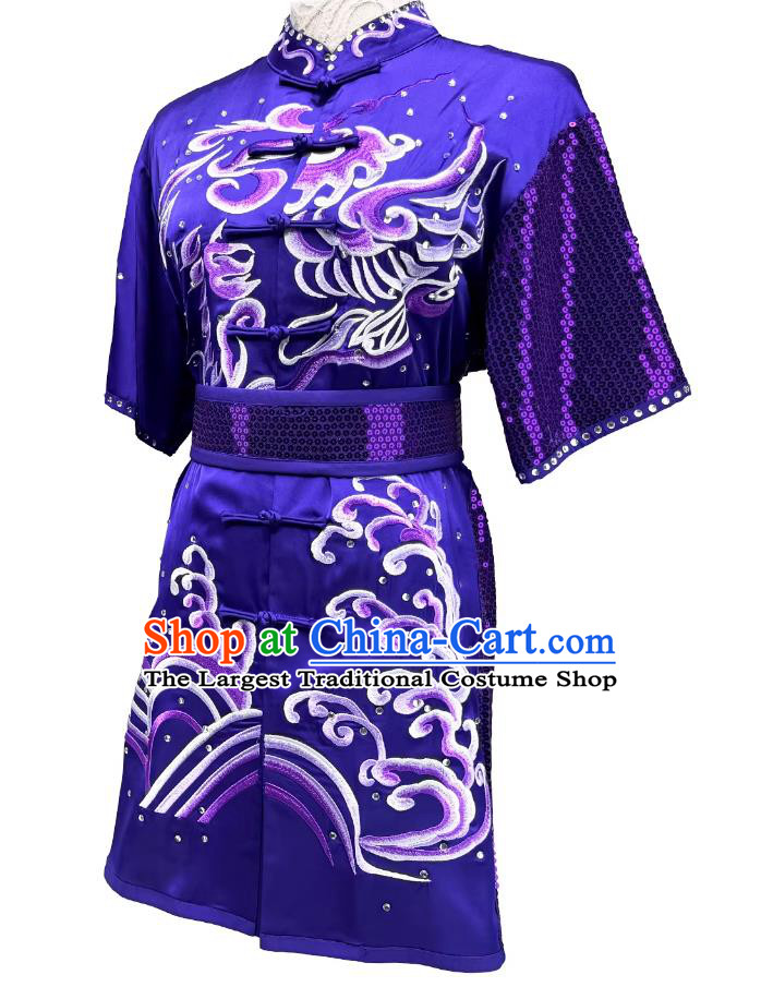 Embroidery Purple Martial Arts Performance Clothing Kung Fu Taolu Costume Wushu Tournament Purple Changquan Uniform