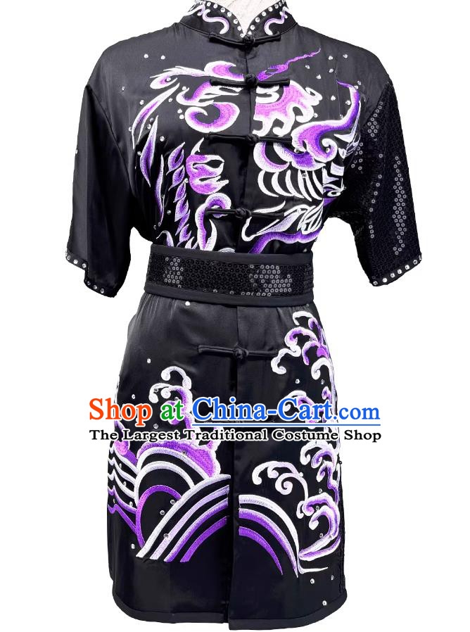 Wushu Tournament Black Changquan Uniform Embroidery Martial Arts Performance Clothing Kung Fu Taolu Costume
