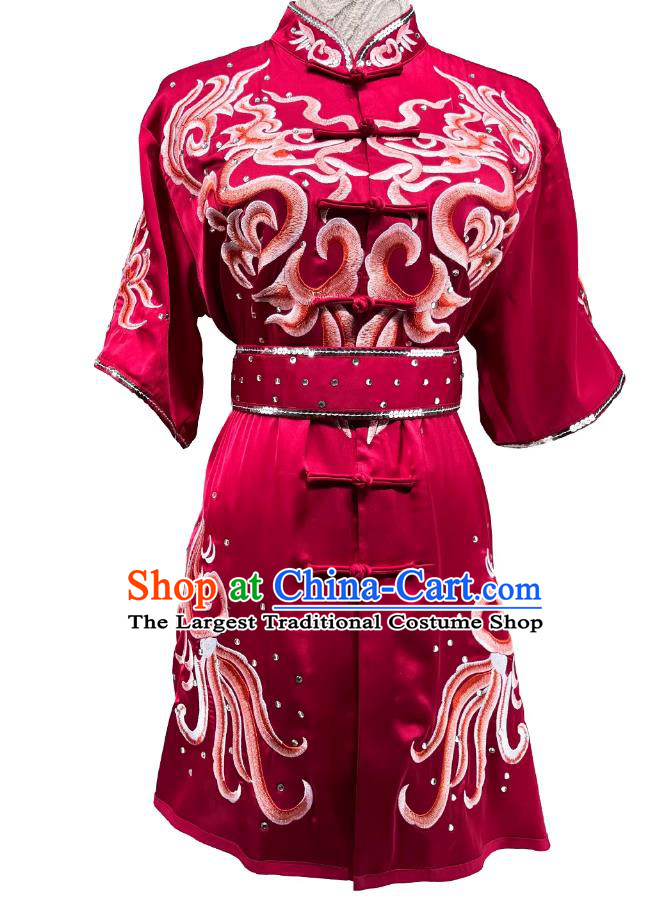 Embroidery Martial Arts Competition Clothing Kung Fu Taolu Performance Costume Wushu Tournament Red Changquan Uniform