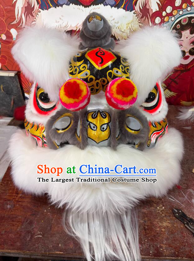 Handmade Dancing Lion Costume White Fur Fut San Lion Head Traditional Chinese Lion Dance Prop Complete Set