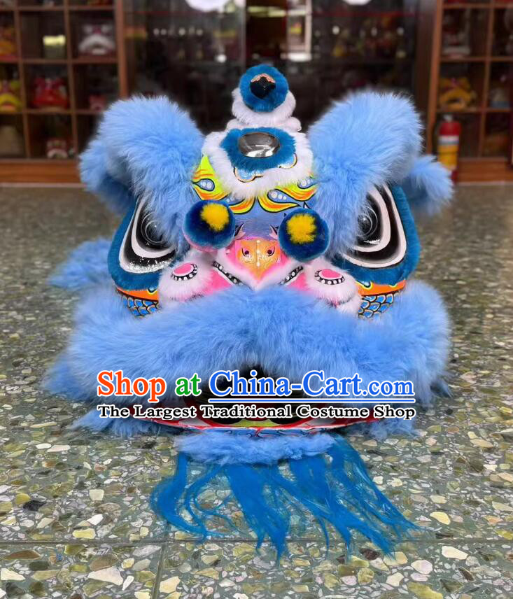 Traditional Chinese Lion Dance Prop Handmade Blue Fur Fut San Lion Head Dancing Lion Costume Complete Set