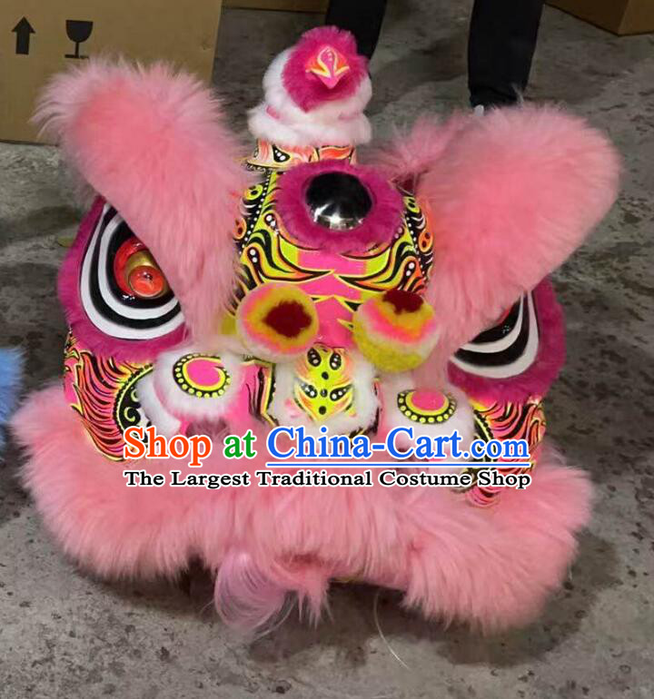 Handmade Fut San Lion Head Chinese Lion Dance Prop Pink Dancing Lion Costume for School Performances