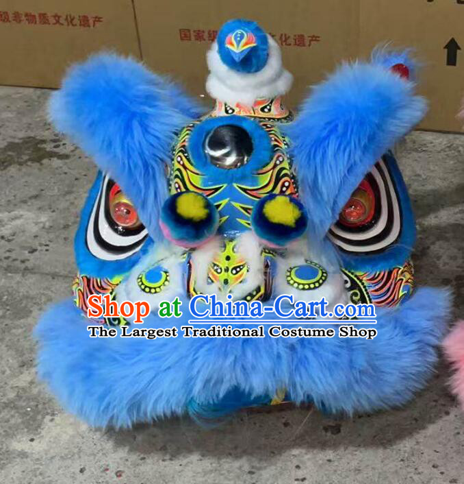 Blue Dancing Lion Costume Handmade Fut San Lion Head Chinese Lion Dance Prop for School Performances