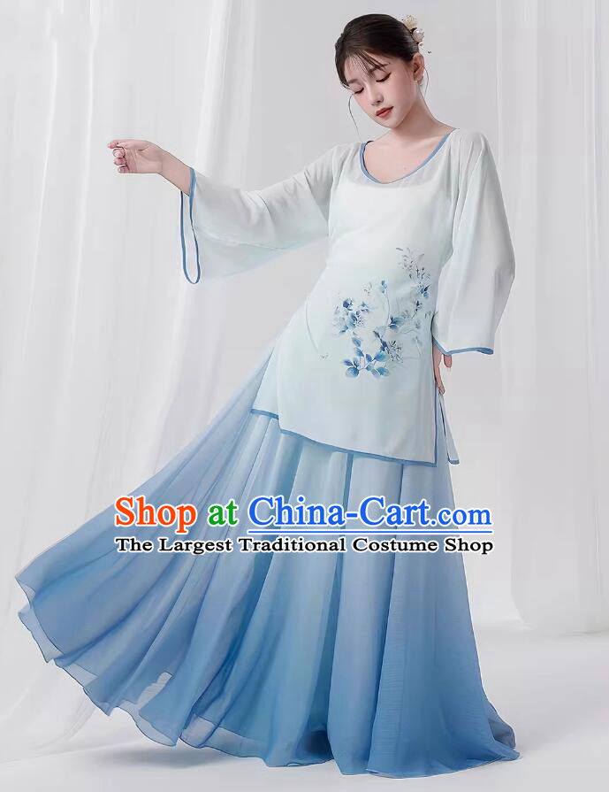 Chinese Classical Dance Costume Umbrella Dance Blue Outfit