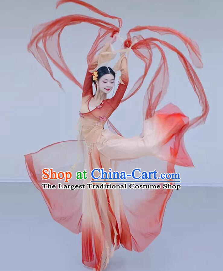 Ethereal Red Ribbon Dance Costume Woman Solo Dance Clothing Chinese Classical Dance Dress