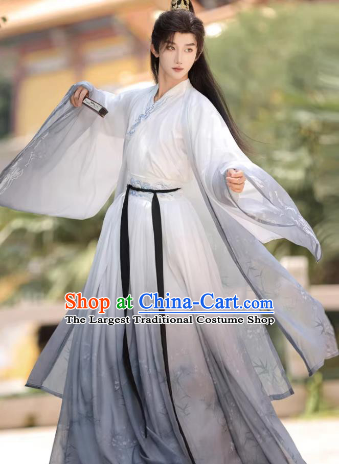 Ancient Chinese Clothing Cosplay Gray Outfit Song Dynasty Cross Collar Male Daily Wear