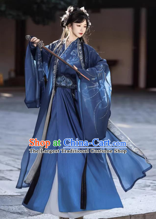 Wei Jin Dynasty Style Hanfu Heavy Embroidered Large Sleeve Dress Ancient Chinese Costume