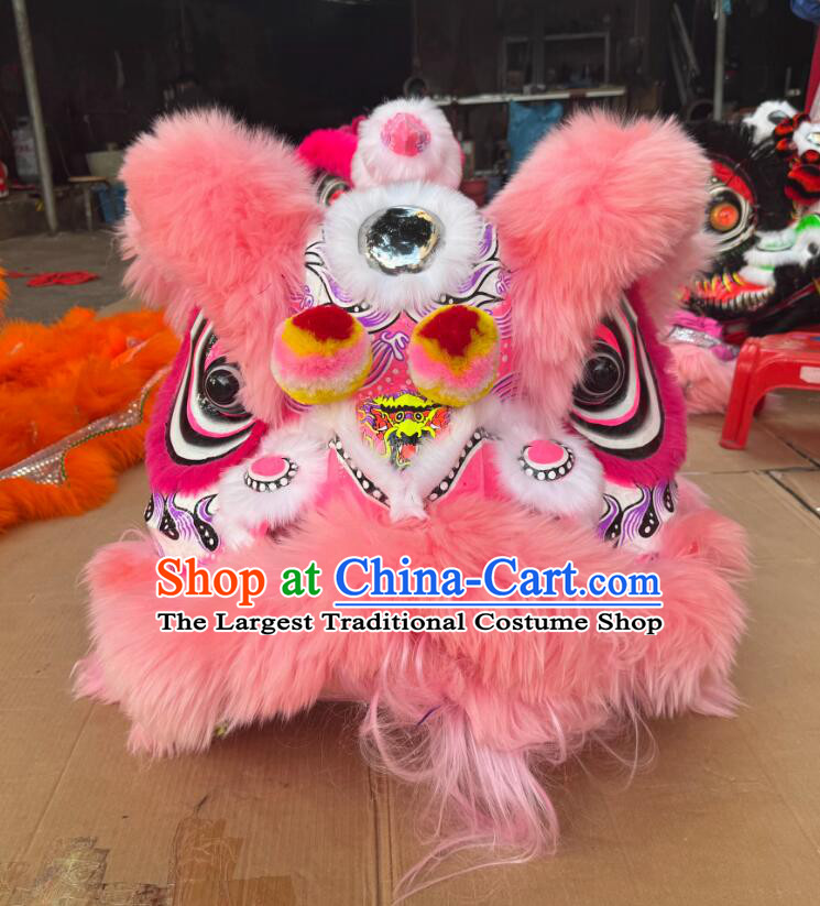 Handmade Pink Fur Lion Head Chinese Lion Dance Prop Dancing Lion Costume for Middle School Students